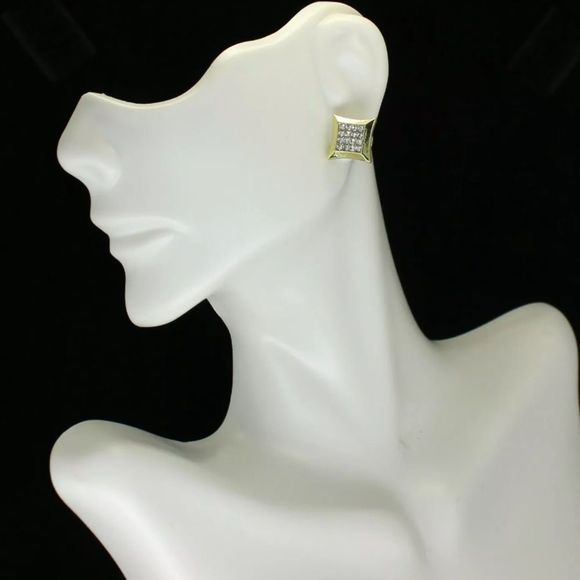 Iced out Square Kite Earrings Gold / Silver New - Picture 2 of 7
